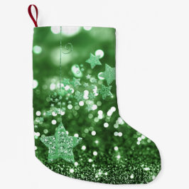 Calcetín Navideño Pequeño Purpurinas y estrellas de imitación de Bokeh Verde