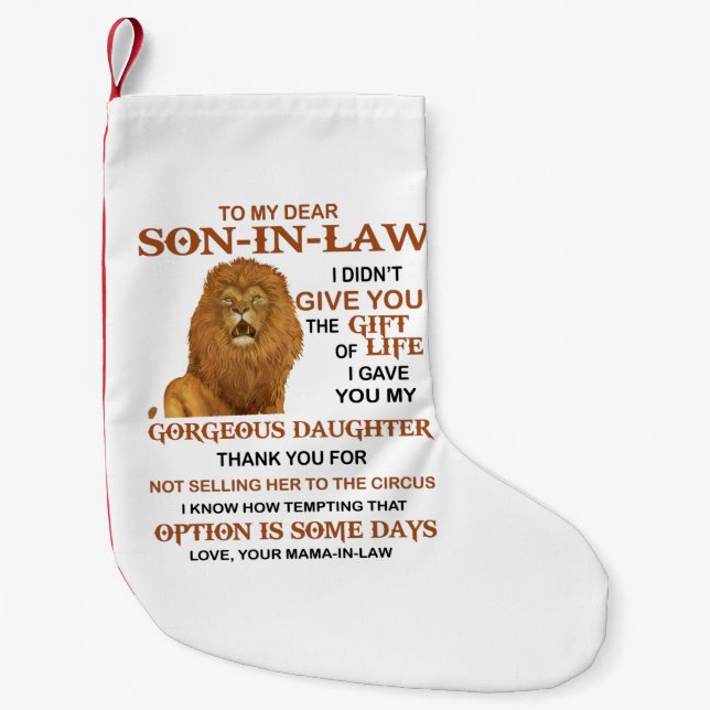 Calcetín Navideño Pequeño Querido yerno, no te di el regalo de la vida (Anverso)