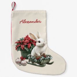 Calcetín Navideño Pequeño Rabbit Poinsettia Custom Name