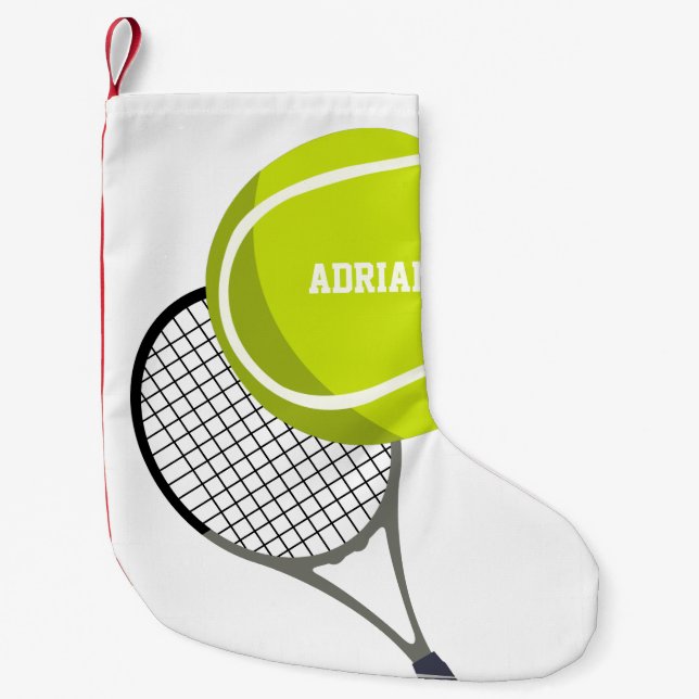 Calcetín Navideño Pequeño Racquet y bolas de tenis personalizado (Anverso)