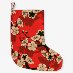 Calcetín Navideño Pequeño Rama de cerezos japonesa: elegante