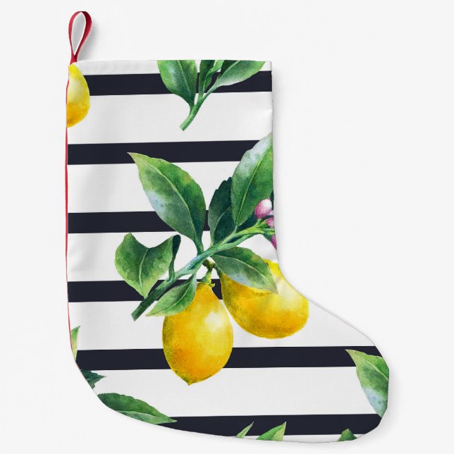 Calcetín Navideño Pequeño Rama de limón: Citrus Watercolor Bliss (Anverso)