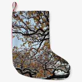 Calcetín Navideño Pequeño Ramas con hojas de naranja y nieve