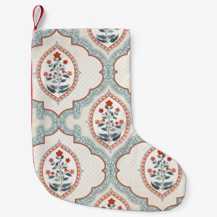 Calcetín Navideño Pequeño Ramas de flores antiguas, textiles indios.