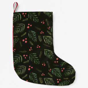 Calcetín Navideño Pequeño Ramas y bayas de árboles de Navidad - verde oscuro