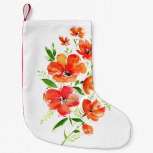 Calcetín Navideño Pequeño Ramo acuarela de flores ornamentales de amapola