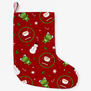 Calcetín Navideño Pequeño Ranas rojas santa claus snowmen