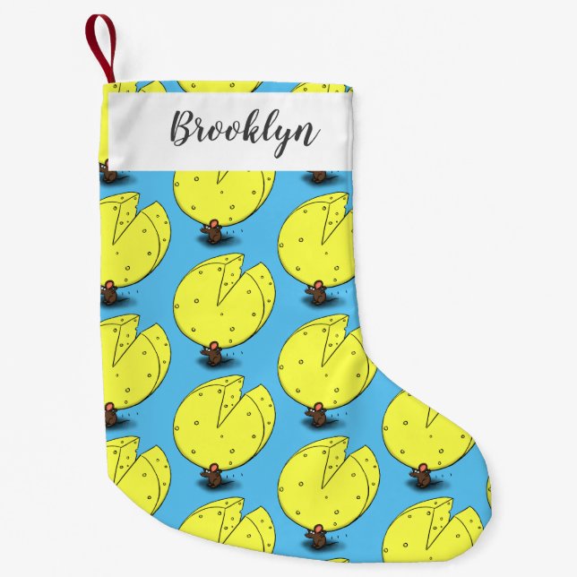 Calcetín Navideño Pequeño Ratón blanco con ilustracion personalizado de ques (Anverso)