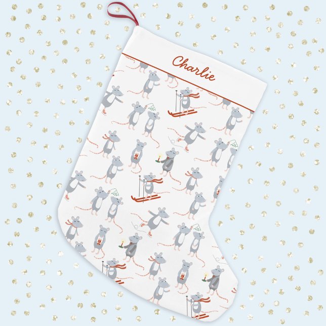 Calcetín Navideño Pequeño Ratones de invierno personalizados (Subido por el creador)