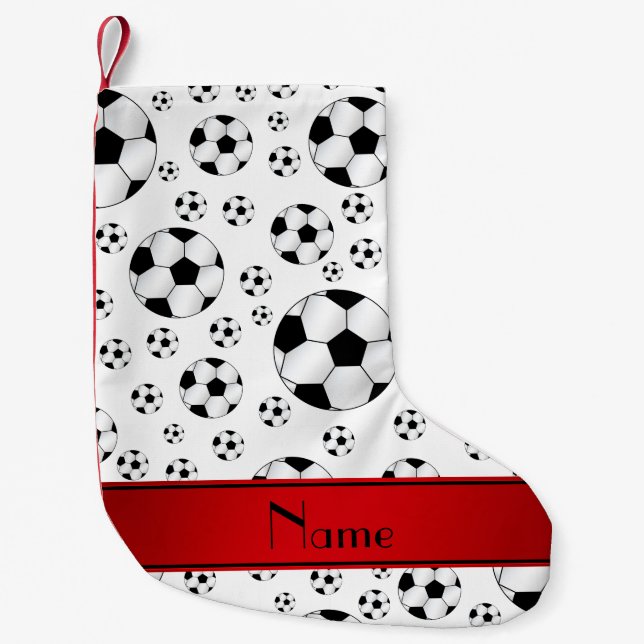 Calcetín Navideño Pequeño Raya blanca del rojo de los balones de fútbol de (Anverso)