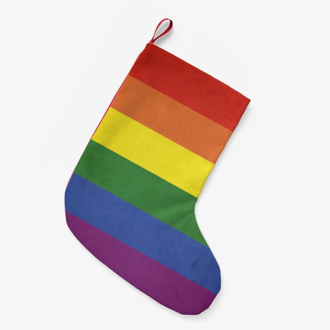 Calcetín Navideño Pequeño Rayas arcoiris (Frente (Colgado))