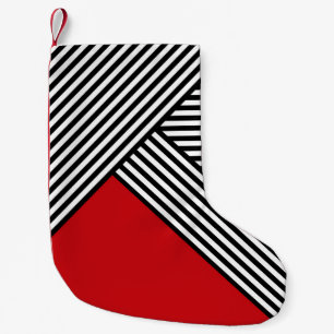 Calcetín Navideño Pequeño Rayas blancas y negras con triángulo rojo