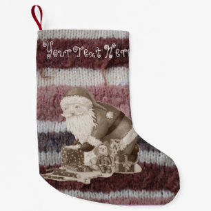 Calcetín Navideño Pequeño rayas de punto santa preparándose para navidades