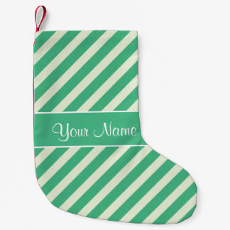 Calcetín Navideño Pequeño Rayas diagonales del verde menta y blancas