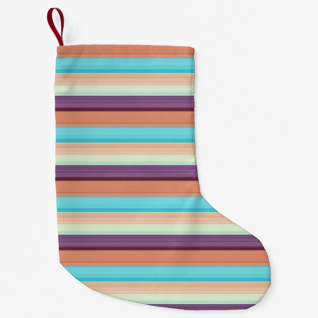 Calcetín Navideño Pequeño Rayas marrones azules lindas  (Anverso)