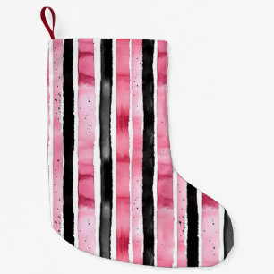 Calcetín Navideño Pequeño Rayas negras rosadas y negras