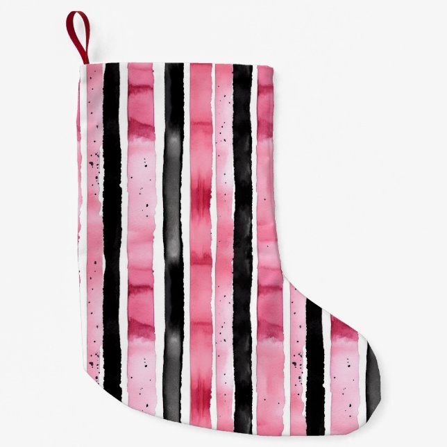 Calcetín Navideño Pequeño Rayas negras rosadas y negras (Anverso)