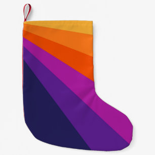 Calcetín Navideño Pequeño Rayas retro diagonales púrpura y naranja