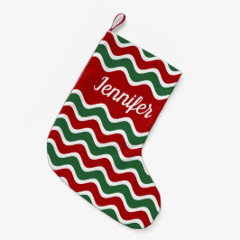 Calcetín Navideño Pequeño Rayas Rojas Verdes Festivas Personalizadas