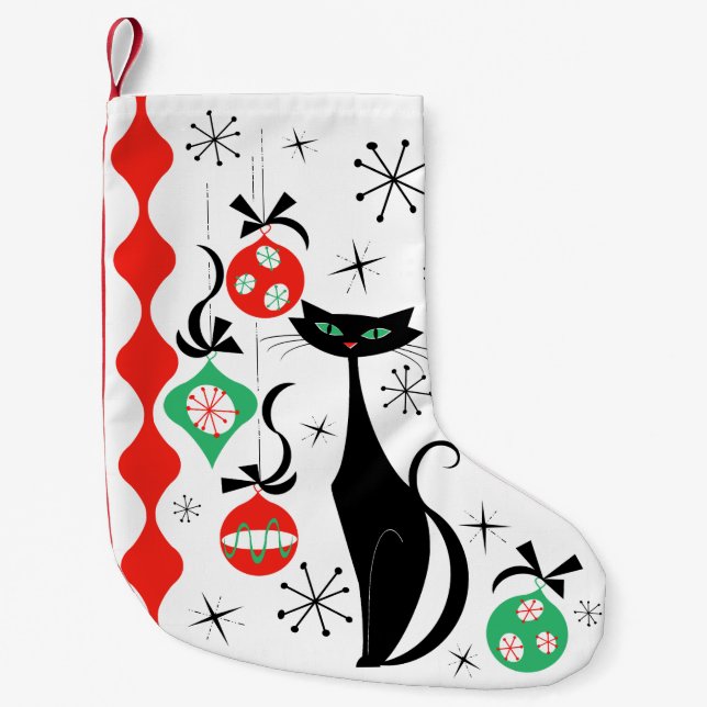 Calcetín Navideño Pequeño Rayo de gato de navidad retro de 1 lado (Anverso)