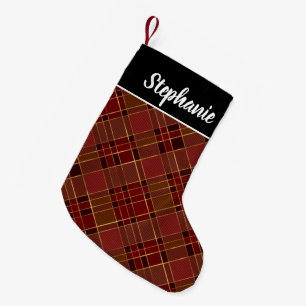 Calcetín Navideño Pequeño Red Black Gold Buffalo Plaid Personalizado Nombre