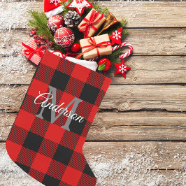 Calcetín Navideño Pequeño Red Buffalo Plaid | Personal Inicial | Regalo