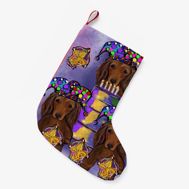 Calcetín Navideño Pequeño Red Doxies Carnaval (Frente (Colgado))