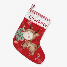 Calcetín Navideño Pequeño Red Gingham Reindeer
