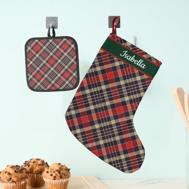 Calcetín Navideño Pequeño Red & Green Tartan Plaid Personalized  (Red & Green Tartan Plaid Personalized Small Christmas Stocking)