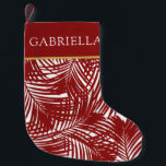 Calcetín Navideño Pequeño Red Palm Tree Leaf Pattern Tropical Beach<br><div class="desc">Los navidades de la playa o de una isla acuden a un establecimiento temático decorado con un motivos de hojas de palmera rojas y una simple raya roja que se verá como una gran piscina colgada o en la casa de la playa.</div>