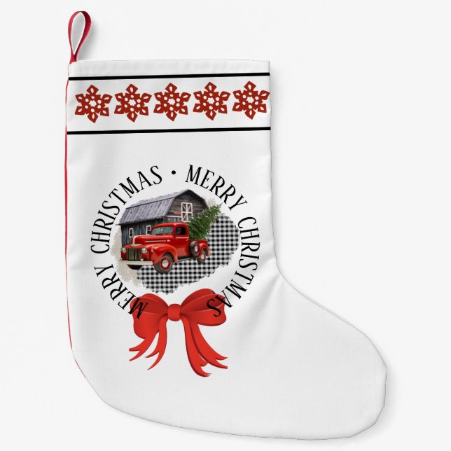 Calcetín Navideño Pequeño Red Pick Up Truck Christmas Stocking (Anverso)