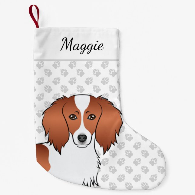 Calcetín Navideño Pequeño Red Piebald Long Hair Dachshund Cartoon Dog Head (Anverso)