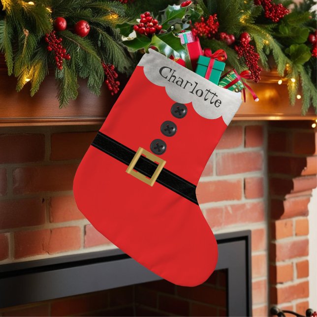 Calcetín Navideño Pequeño Red Santa Suit Personalizado (Ho Ho Ho! Just add your name)