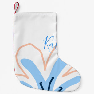 Calcetín Navideño Pequeño Regalo boho retro de flor pastel naranja azul agre