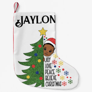 Calcetín Navideño Pequeño Regalo de cumpleaños para niños negros Melanin Nav
