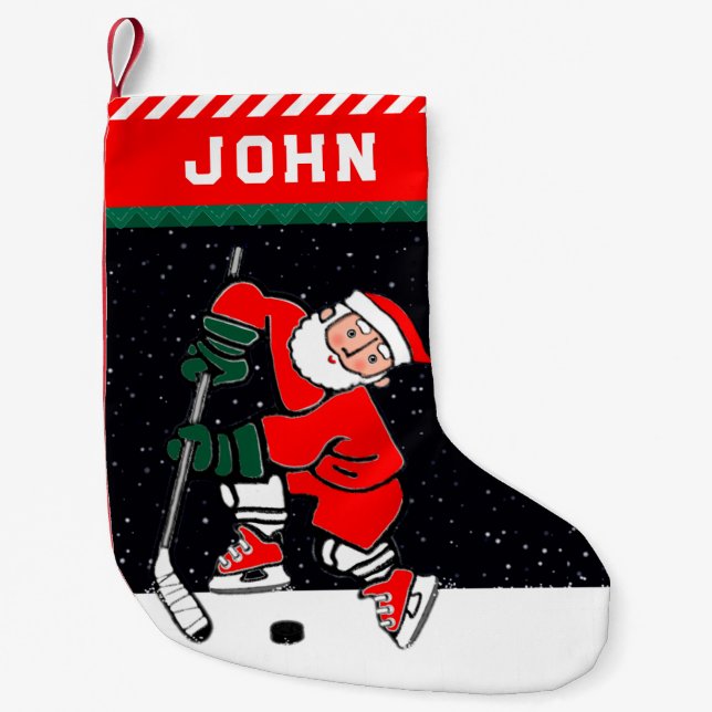 Calcetín Navideño Pequeño Regalo de feriado de hockey personalizado (Anverso)
