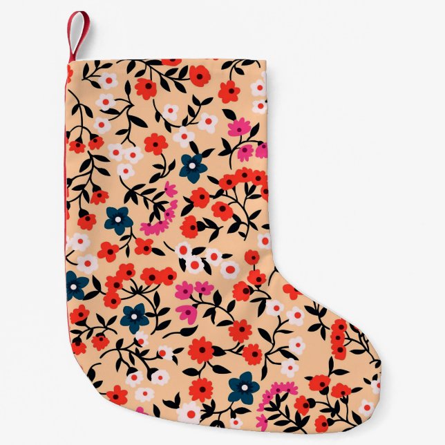 Calcetín Navideño Pequeño Regalo navideño lindo flor sin problemas (Anverso)