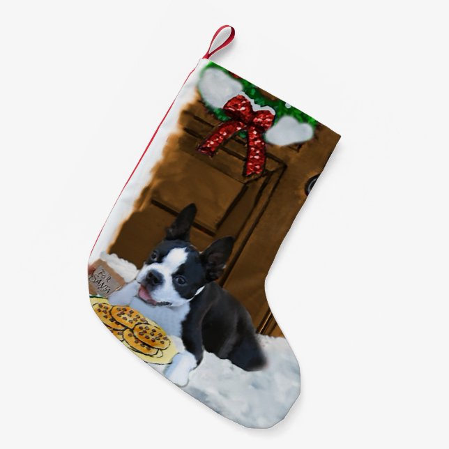 Calcetín Navideño Pequeño Regalos de Navidades de Boston Terrier (Frente (Colgado))
