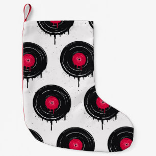 Calcetín Navideño Pequeño Registros de vinilo fundidos, patrón artístico.