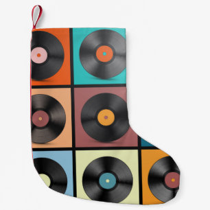 Calcetín Navideño Pequeño Registros de vinilo. Retro LP Disks Set vintage Il
