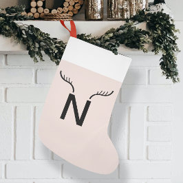 Calcetín Navideño Pequeño Reindeer Antler | Navidades Monograma Rosa Inicial
