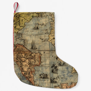 Calcetín Navideño Pequeño Renacimiento del Mapa Antiquev de Forlani de 1565