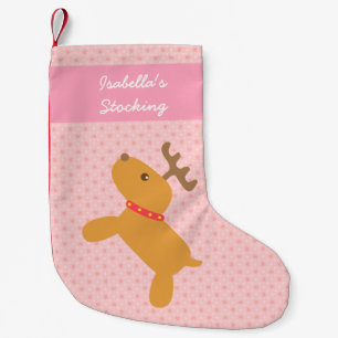 Calcetín Navideño Pequeño Reno de Navidad Lindo Rosa Para Niñas