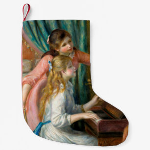 Calcetín Navideño Pequeño Renoir Dos Niñas en el Piano Imprimir Música Arte