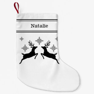 Calcetín Navideño Pequeño Renos en Blanco y Negro con Copos de Nieve de Navi