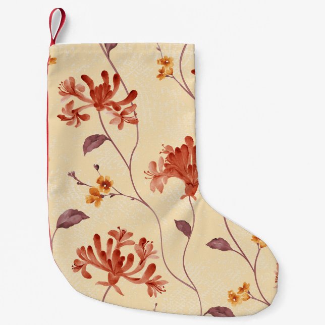 Calcetín Navideño Pequeño Repetición floral vívida: diseño sin fisuras. (Anverso)