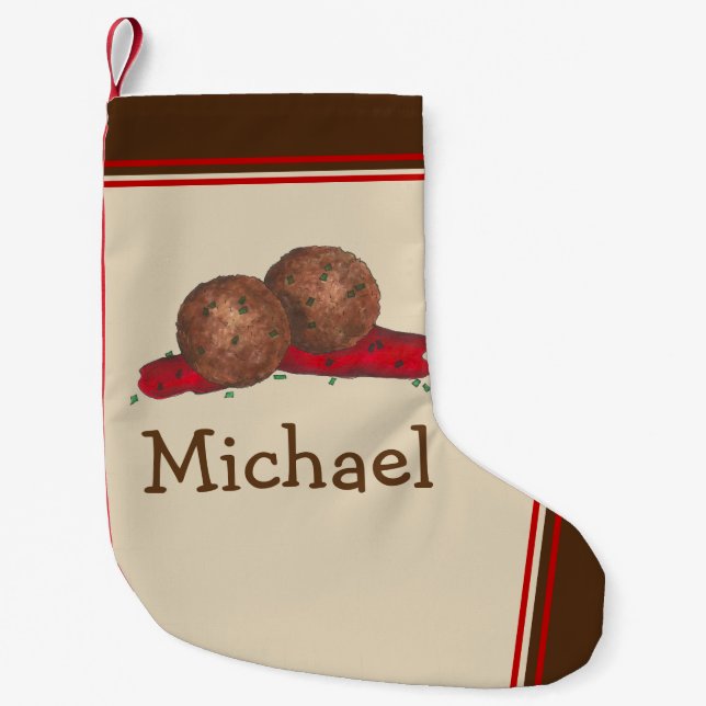 Calcetín Navideño Pequeño Restaurante italiano comida albóndigas Marinara Fo (Anverso)