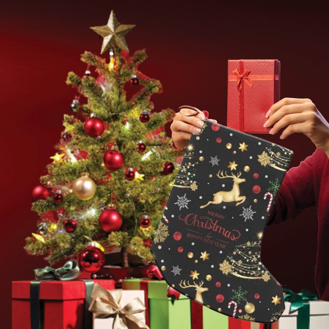 Calcetín Navideño Pequeño Resto dorado rojo, moro árbol de Navidad (Subido por el creador)