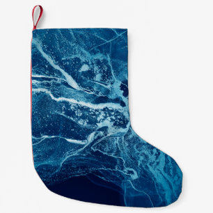 Calcetín Navideño Pequeño Resumen Azul. Blots de color azul y blanco. Borrar