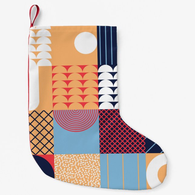 Calcetín Navideño Pequeño Resumen de arte cuadrado: diseño geométrico. (Anverso)